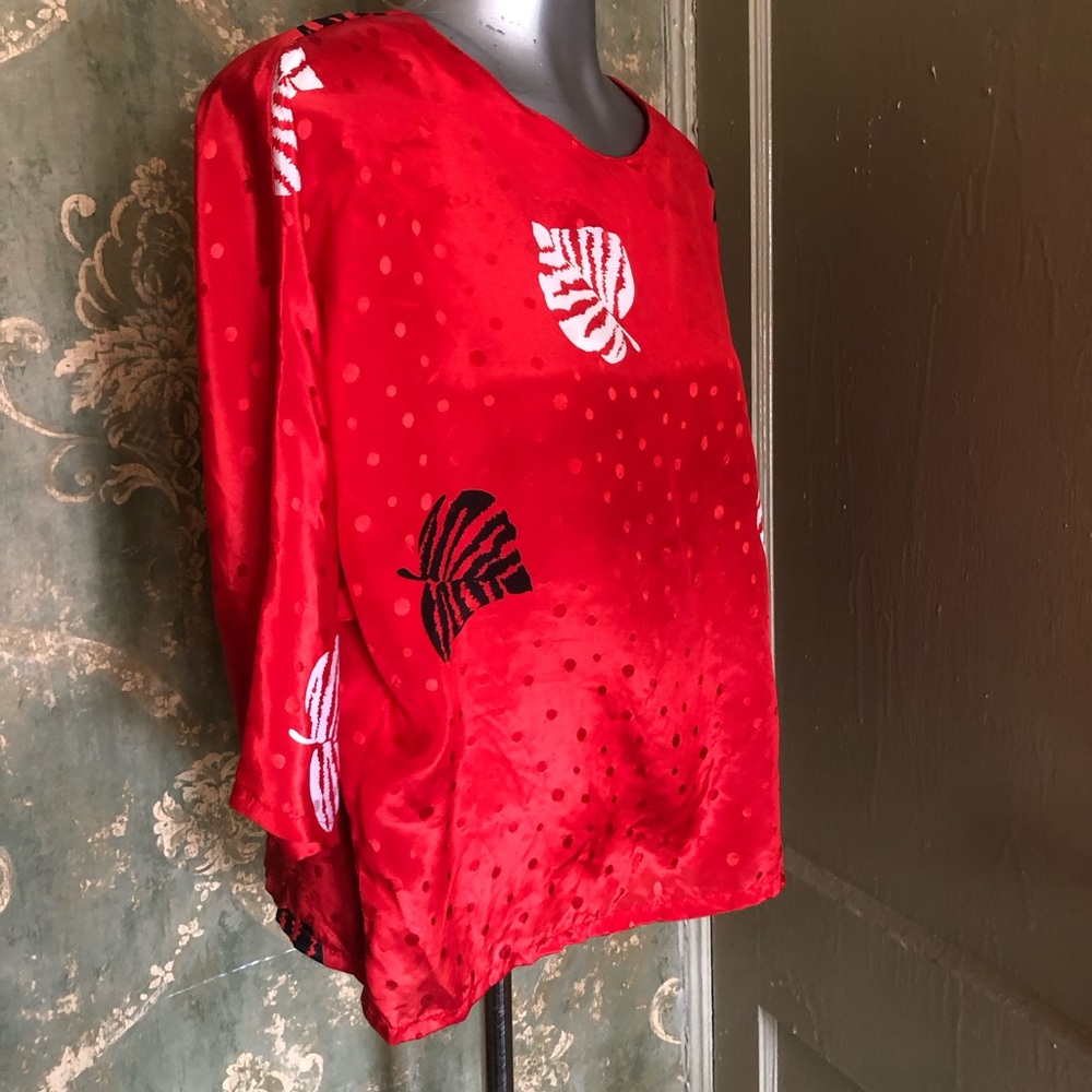 Vintage Red Satin silk Embellished Blouse